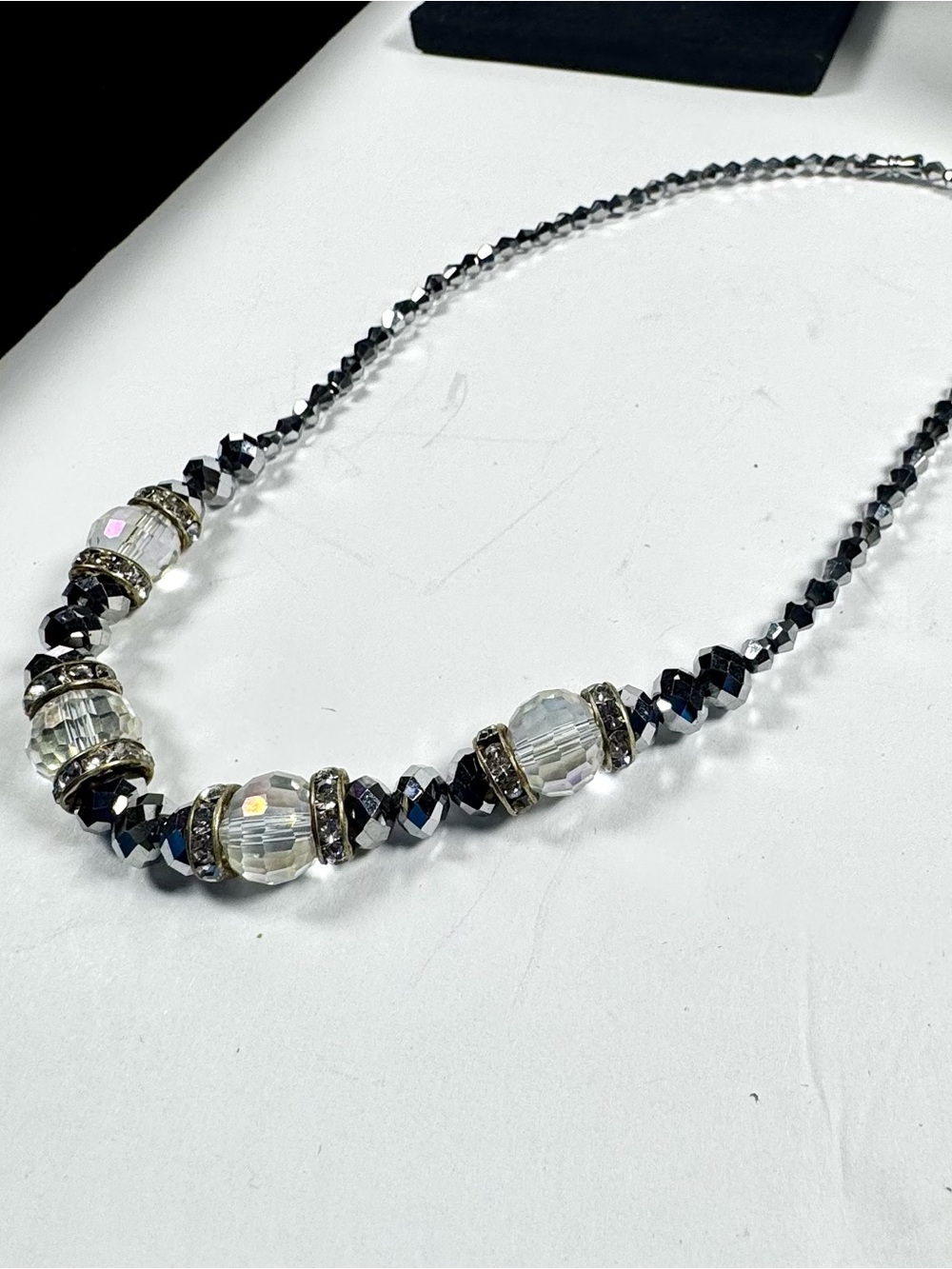 Crystal and Hematite Faceted Bead Necklace - Clear and Black